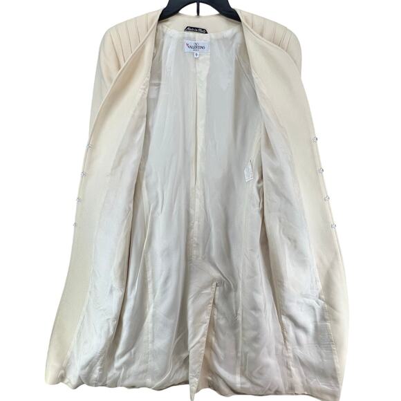 Vintage Valentino Miss V Coat Womens 12 /46 Cream Pleated Front Pockets Timeless - Picture 3 of 16
